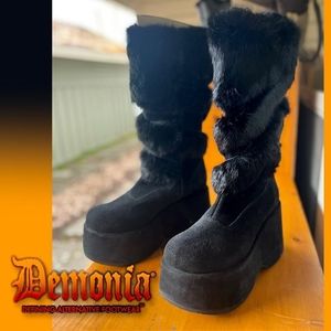 RARE Size 10 Demonia Black Rabbit Fur Boots